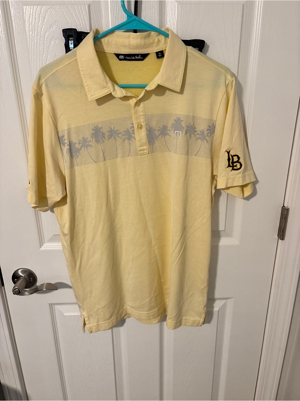 Travis Mathew Pale Yellow Polo with Gray Palm-Stripe